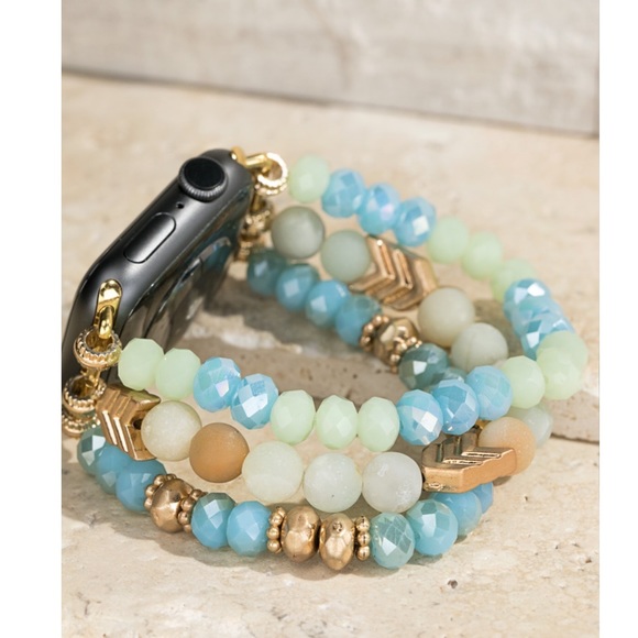 Triple Layered Metal Faceted Shimmering Glass & Amazonite Apple I-Watch … - Picture 6 of 6
